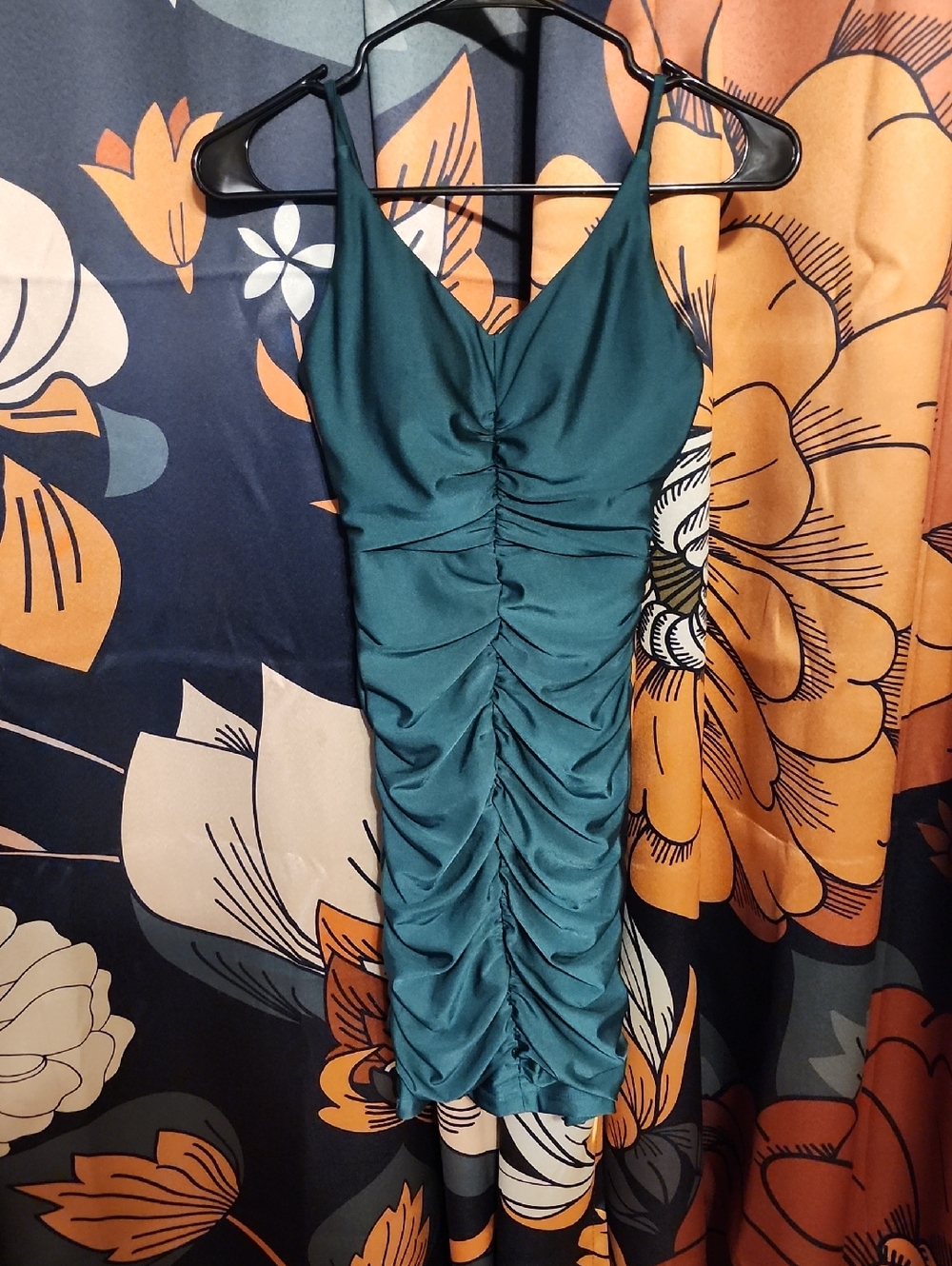 next Teal Ruched V-Neck Mini Dress